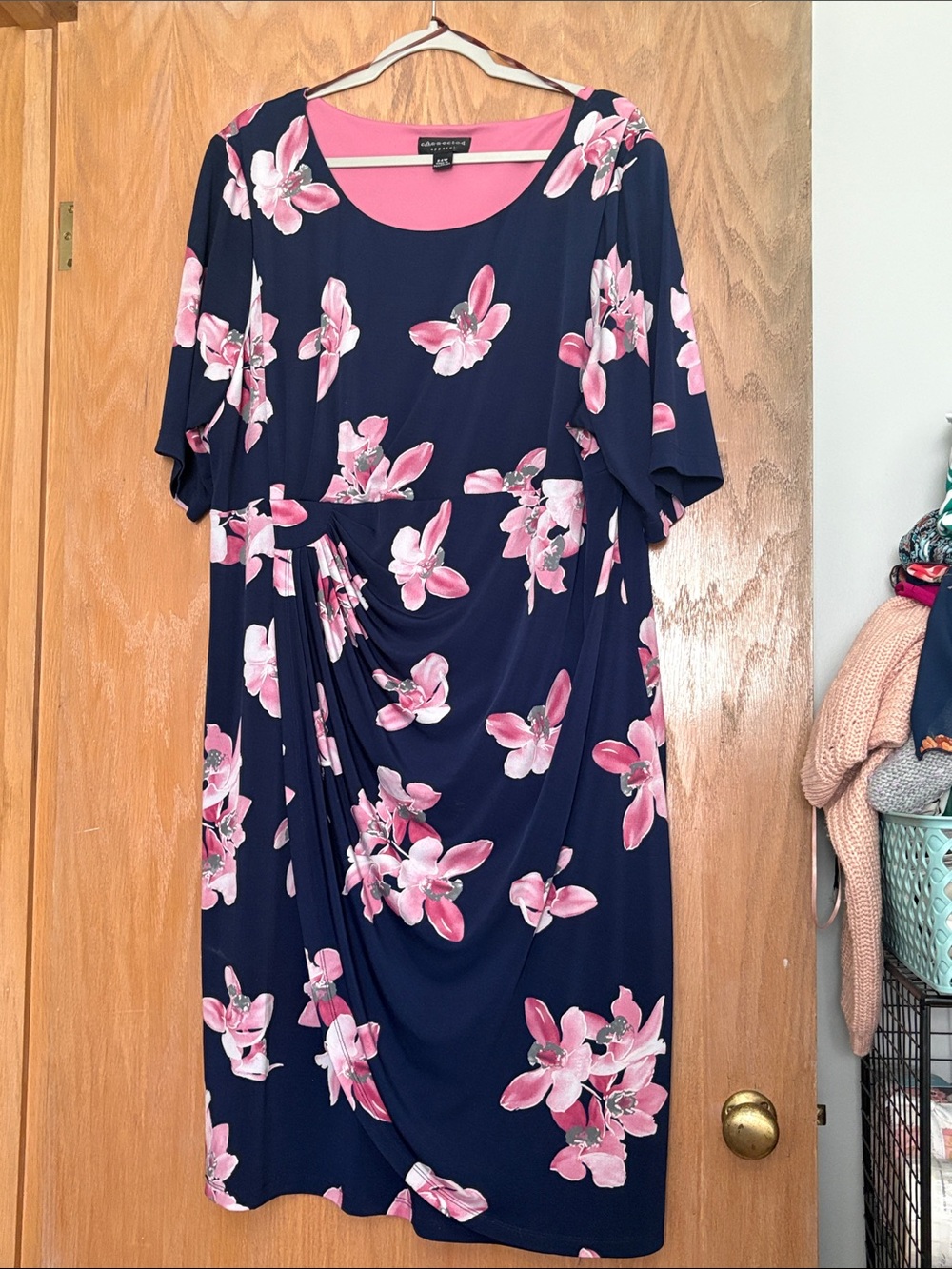 connected apparel Navy Midi Dress with Pink Floral Print